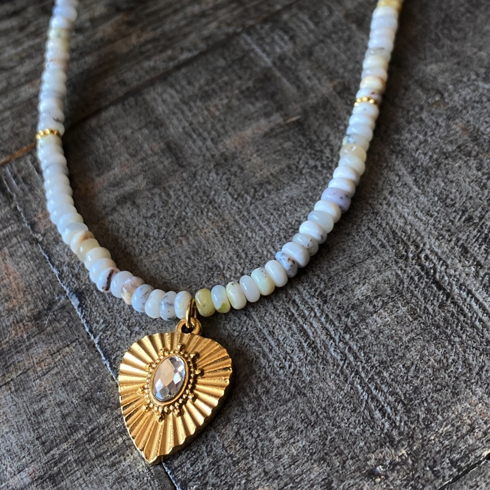 NEW Natural Stone & Gold Pendant Layering Necklace